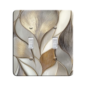 Embossi Printed Maxi Metal Plate Luxury Abstract Neutral Metallic Leaf Wall Decor, Modern Elegant Design Light Switch / Outlet Cover,  V0043