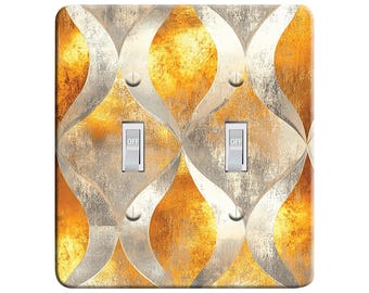 Embossi Printed Maxi Metal Plate Mid-Century Modern Gold Teardrop Pattern - Art Deco Metallic Abstract - Light Switch / Outlet Cover,  V0042