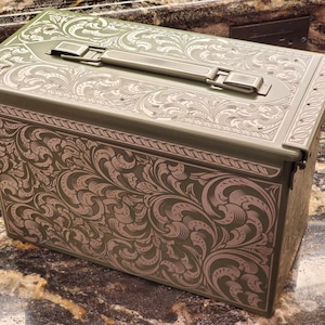 50cal New Ammo Storage Can Engraved With Scroll Design Pattern