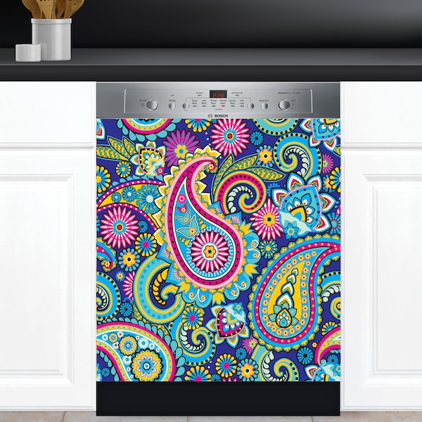 Dishwasher Cover Choose Magnet Or Vinyl Decal Sticker, Floral Ethnic Paisley Flower Design D0011- choose your type from the menu.