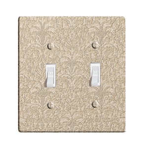 Embossi Printed Maxi Metal Beige Leather Baroque Pattern Switch Plate - Light Switch / Outlet Cover Custom Plate, L0072