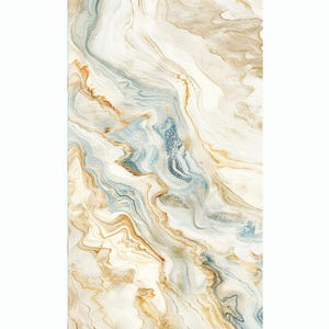 May include: Abstract marble background with swirling patterns in shades of white, blue, and gold.