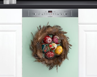 Dishwasher Cover Choose Magnet Or Vinyl Decal Sticker, Easter Eggs Basket Design D0184- choose your type from the menu.