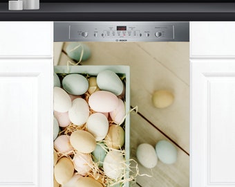 Dishwasher Cover Choose Magnet Or Vinyl Decal Sticker, Easter Eggs Square Tray Design D0194- choose your type from the menu.