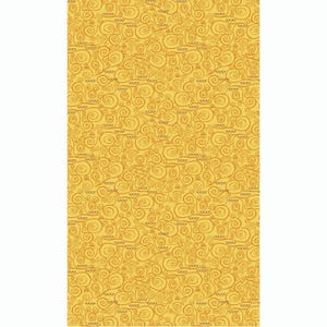 May include: A rectangular textile with a repeating pattern of golden yellow swirls and decorative elements. The design features a warm color palette, with the swirls and details in a darker shade of gold. The overall aesthetic is reminiscent of Art Nouveau.