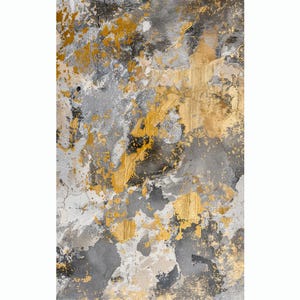 May include: Abstract art print featuring a textured background with shades of gray, white, and gold. The gold paint is applied in a splatter and drip effect, creating a dynamic and modern look.