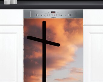 Dishwasher Cover Choose Magnet Or Vinyl Decal Sticker, Cross In The Clouds Design D0199- choose your type from the menu.