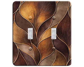 Embossi Printed Maxi Metal Plate Luxury Abstract Bronze Metallic Leaf Wall Decor, Modern Elegant Design Light Switch / Outlet Cover,  V0060