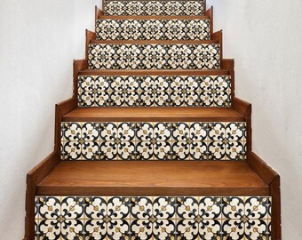 Moroccan Tile Look Stair Riser Decal, Gold Ornamental Mediterranean Pattern, 7" x 36" Window Sill Strip #0188, Choose Quantity From Menu