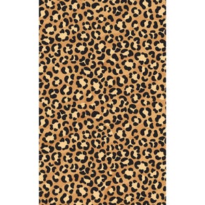 May include: A seamless pattern of brown and black leopard print. The background is a light brown color with black spots of varying sizes.