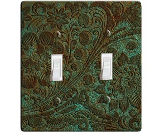 Embossi printed maxi metal patina bronze roman acanthus pattern switch plate cover - light switch / outlet cover custom plate, l0056