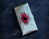 Cigarette Case Silver Gothic Raven Victorian Steampunk Vintage Style Goth Ladies 100s Cigarette Card Money Holder Gothic