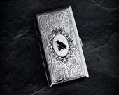 Gothic Cigarette Case Silver Raven Victorian Steampunk Vintage Style Goth Ladies 100s Cigarette Card Money Holder Gothic