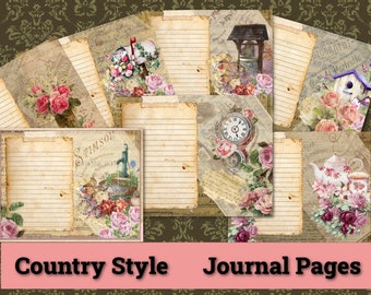 Country Roses Journal Printable Pages Junk Vintage Collage Shabby Lined Paper Supply Roses Digital Download Images Ephemera