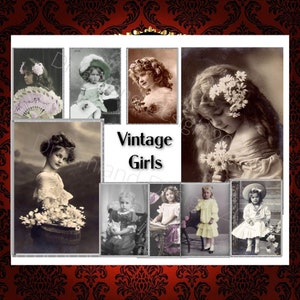 Vintage Victorian Girls Photo Printable Collage Junk Journal Card Supply Digital Images Ephemera Antique Picture Paper