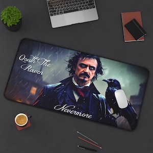 Edgar Allan Poe The Raven Gothic Witchy Dark Academia Aesthetic Desk Mat Large Mouse Pad