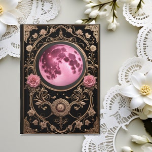 Moon Journal Pink Black Personalized Witchy Journal Hardcover Dream Notebook Manifestation Spell Book Occult Dark Tarot Academia