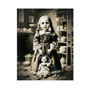 Printable Zombie Girl Photo Horror Portrait Vintage Doll Child Victorian Wall Art Halloween Creepy Digital Download Ephemera Scrapbook Card