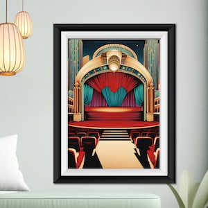 Art Deco Print Theater Poster Gatsby Vintage Style Wall Art Retro 1930s Movie Palace Interior Home Decor