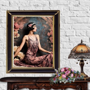 Flapper Poster Art Deco Gatsby Girl Art Print Poster Portrait 1920s Style Woman Wall Art Home Decor