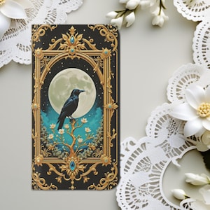Capa de celular Raven Moon Book, carteira personalizada, inspirada em Witchy Edgar Allan Poe, capa escura com flip, capa para cartão, serve para iPhone 16, 15, 14, Galaxy S22 e mais