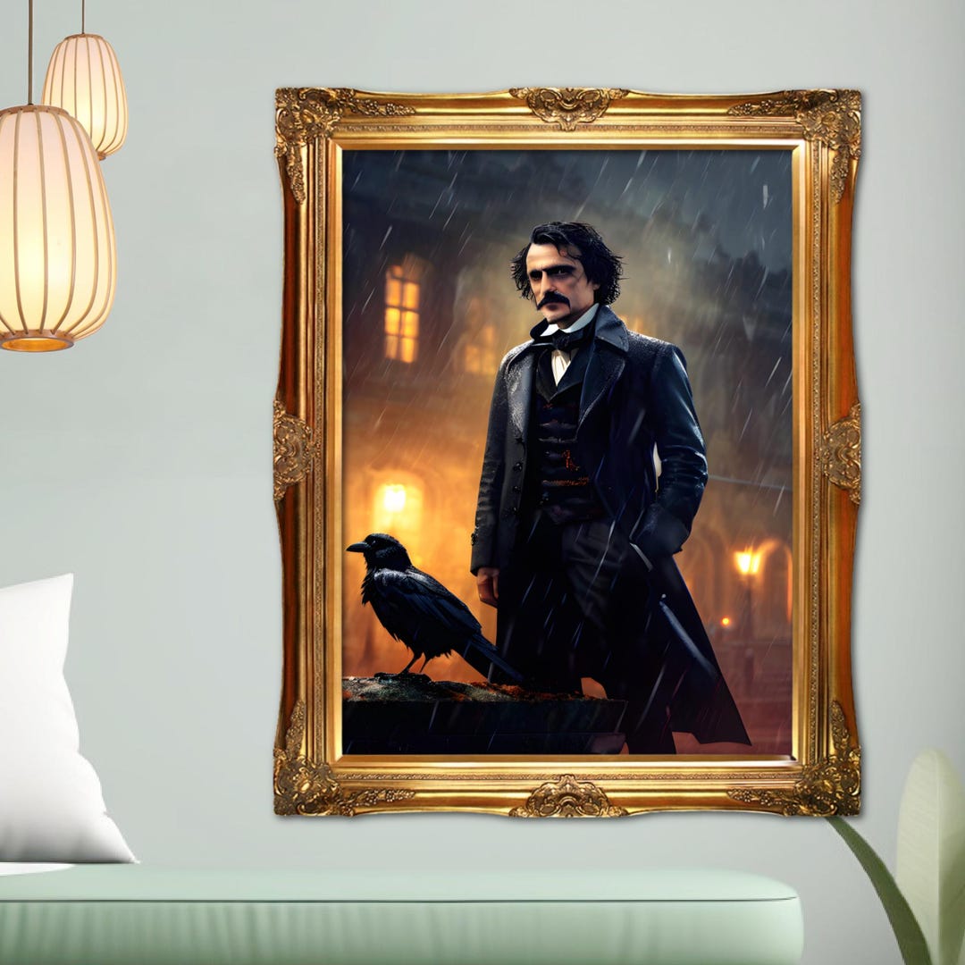 Edgar Allan Poe Oil Painting Print Raven Dark Academia Nocturne ...