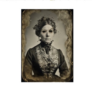 Creepy Vintage Ghost Woman Portrait Horror Printable Old Photo Victorian Wall Art Halloween Digital Print Download Ephemera