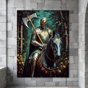 Medieval Painting Print Knight In Forest Dark Academia Canvas Wall Art Decor Dark Moody Large Size Framed Canvas Print