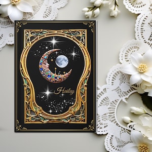 Personalized Moon Stars Hardcover Journal Custom  Celestial Gold Black Spell Book Manifestation Magic Witchy Notebook