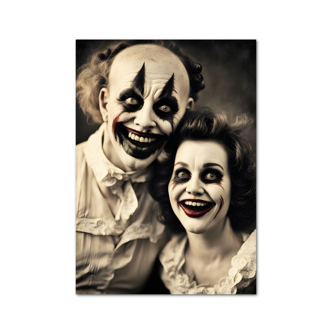 Clown Creepy Couple Printable Horror Wall Art Print Halloween Scary ...