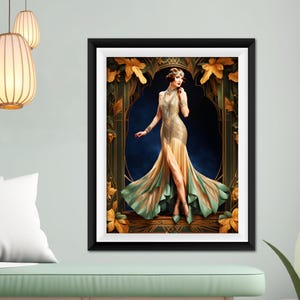 Gatsby Girl Print Art Deco Wall Art Painting Print Old Hollywood Glamour Gatsby Retro Poster 1920s Flapper Wall Art