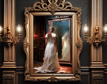 Fine Art Print Mysterious Crossing Over Lady White Victorian Fine Art Dark Academia Wall Art Moody Dark Cottagecore Decor