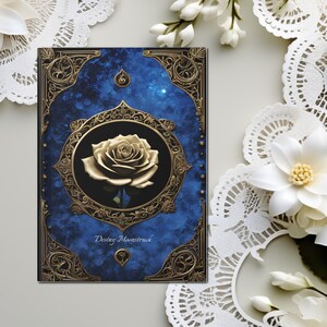 Witchy Rose Journal Personalized Custom Hardcover Gothic Blue Faux Velvet Notebook Manifestation Book Of Shadows Spell Book Dark Academia