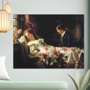 Impresión en lienzo de Dark Academia &quot;Despidiendo&quot;, arte de pared victoriano de luto, impresión en lienzo enmarcado de gran tamaño, estilo gótico oscuro y melancólico.