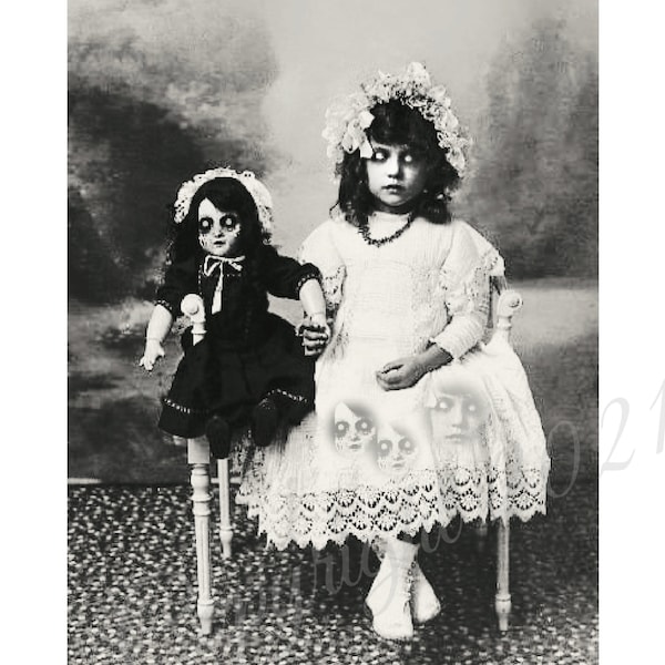 Bizarre Girl Photo Victorian Dolls Creepy Altered Art Halloween  Cabinet Card Scary Child Instant Download Ephemera Scrapbook Card