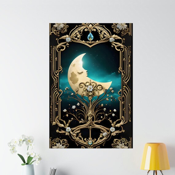 Crescent Moon Art Print Art Nouveau Art Deco Decor Wall Art