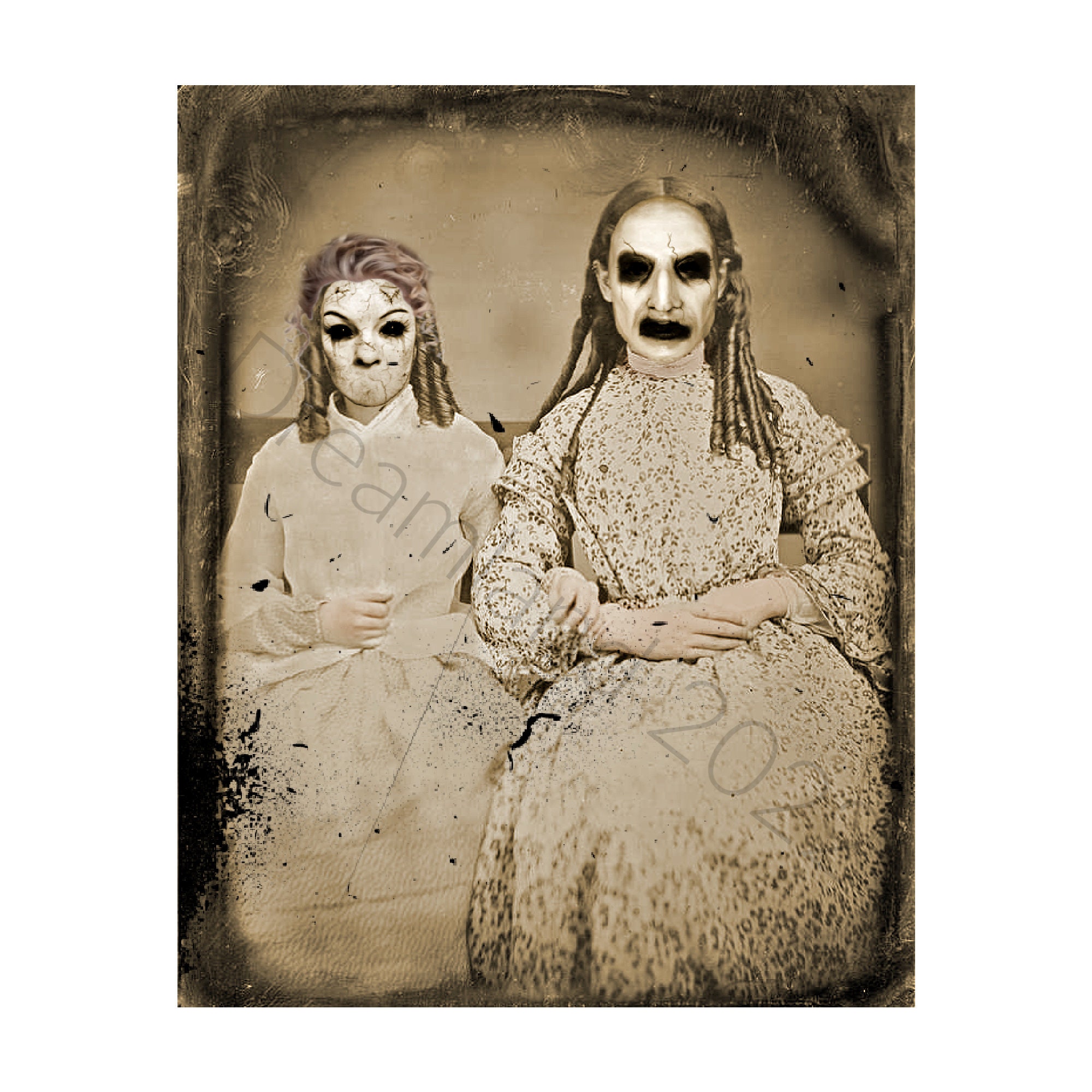 Griezelige demon meisjes foto portret vintage horror afdrukbare oude foto  Victoriaanse kunst Halloween vrouw kind ephemera scrapbook kaart downloaden, image size:2000x2000