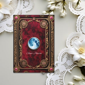 Red Personalized Moon Witchy Journal Hardcover Custom Faux Velvet Notebook Dream Journal Book Manifestation Tarot