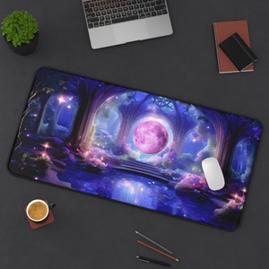 Purple Moon Wichy Desk Mat Cosmic Magical Garden Dark Academia Moon Witches Gaming Mat Dark Cottagecore Unique Gift Academia Mouse Pad