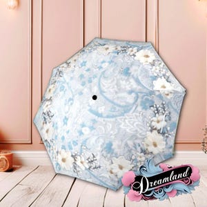 Flower Umbrella Sakura Japanese Inspired Blue White Flowers Parasol Semi-Automatic Waterproof Foldable Umbrella