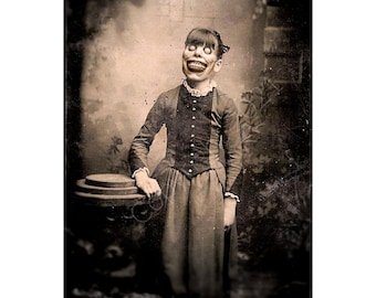 Creepy Vintage Demon Girl Portrait Horror Printable Old Photo Victorian Wall Art Halloween Child Instant Download Ephemera Scrapbook Card