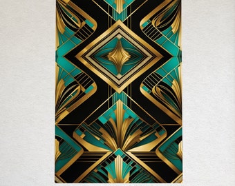 Teal Black Gold Art Deco Print Geometric Poster 1920s Style Modern Anstract Wall Art Home Decor