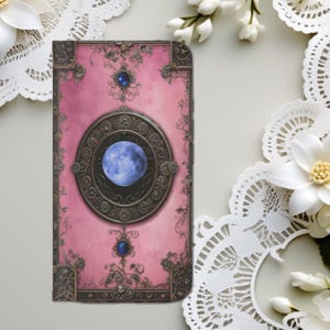 Funda para teléfono con diseño de libro de luna rosa, tipo billetera, personalizada, estilo gótico brujo oscuro, con tapa, tarjetero, compatible con iPhone 16, 15, 14, Galaxy S22 y más