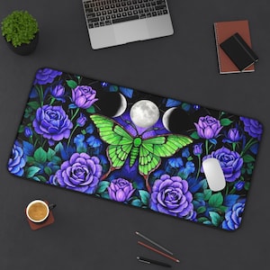 Desk Mat Mouse Pad Luna Moth Moon Phase Triple Goddess Office Decor Large Gaming Celestial Mouse Pad Dark Cottagecore Witchy