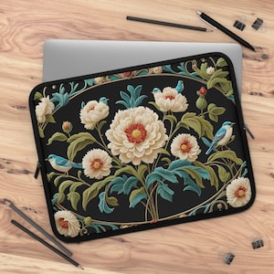 Dark Cottagecore Laptop Sleeve Case Art Nouveau William Morris Inspired BIrd Floral Retro Style  13 15 17 Inches Ipad Air Macbook