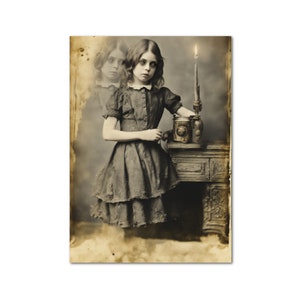Ghost Girl Photo Vintage Creepy Floating Portrait Horror Printable Old Photo Victorian Wall Art Halloween Digital Print Download Ephemera