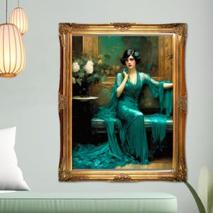 Gatsby Art Deco Oil Painting Print Old Hollywood Glamour Gatsby Girl Retro Poster 1920s Elegant Flapper Wall Art