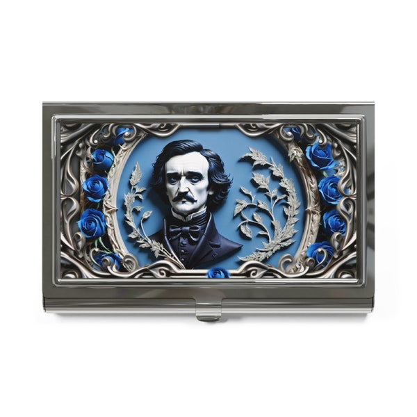 Edgar Allan Poe  Business Card Holder Raven Dark Aesthetic Roses Flower Business Credit Card Wallet Card Case
