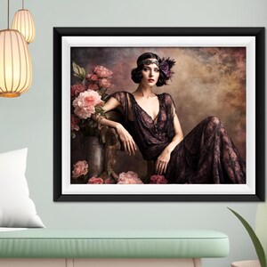 Retro Art Print Art Deco Gatsby Wall Art Painting Print Gatsby Old Hollywood Girl At Piano Glamour Retro Poster 1920s Flapper Wall Art