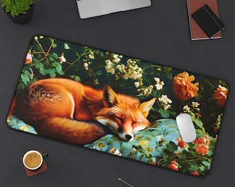 Fox Desk Mat Mousepad Cute Aesthetic Sleeping Fox In Forest William Morris Inspired Cottagecore Office Decor Large Gaming Mat Pad Aesthetic